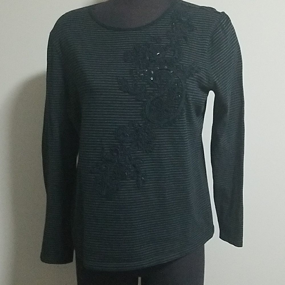 LRL Black & Gray Stripe Long Sleeve Tee Shirt (XL)